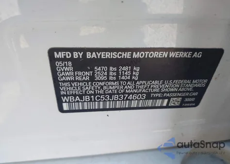 2018 BMW 530E xDrive Iperformance z USA, uszkodzony, nr VIN WBAJB1C53JB374603